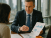 Financial advisor reviewing graphs with client in glass-walled office — Finance & Insurance SEO.