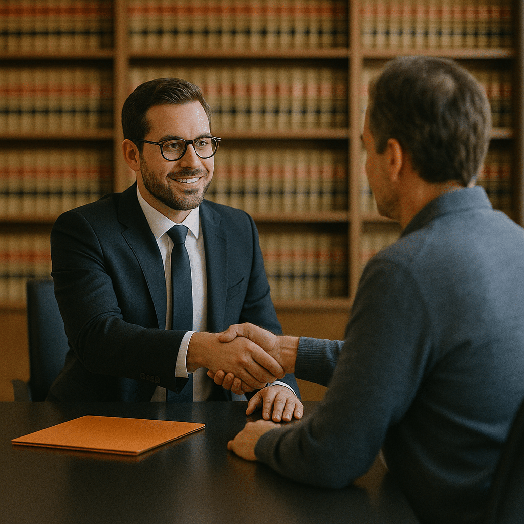 Attorney meeting a client in a modern law office — Legal Services SEO.