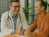 Illustration of a doctor consulting an adult patient in a bright modern clinic — Healthcare & Wellness SEO services.
