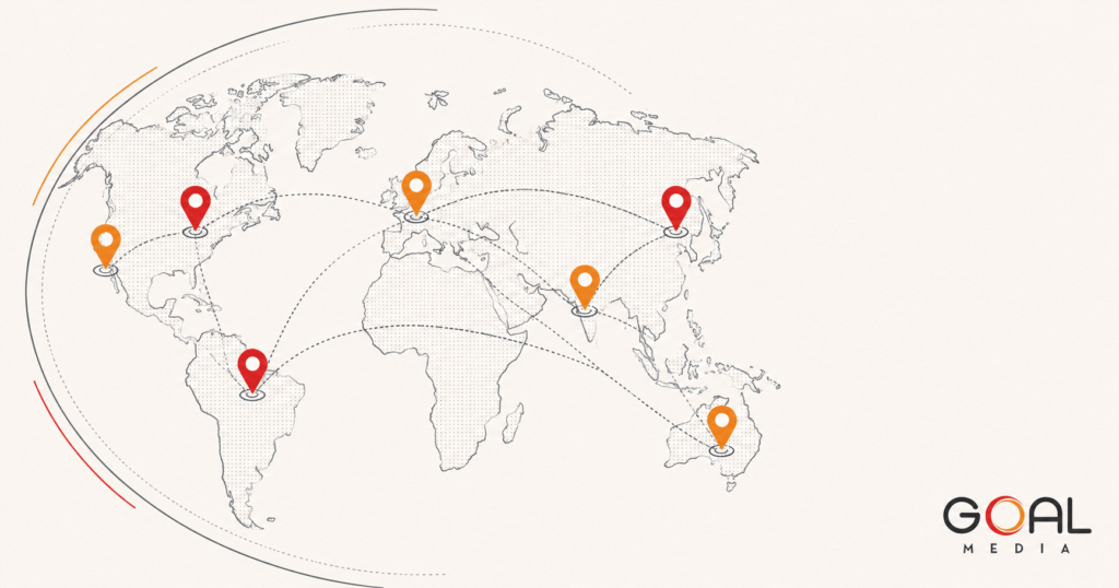 Stylized world map illustration representing multilingual and multinational SEO strategy