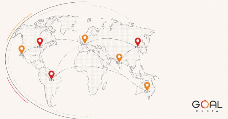 Stylized world map illustration representing multilingual and multinational SEO strategy